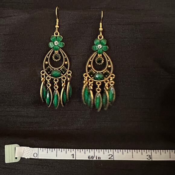 Bollywood Desi Boho Jhumka Oxidized Good Tone with Green Accents Earrings - Picture 4 of 4